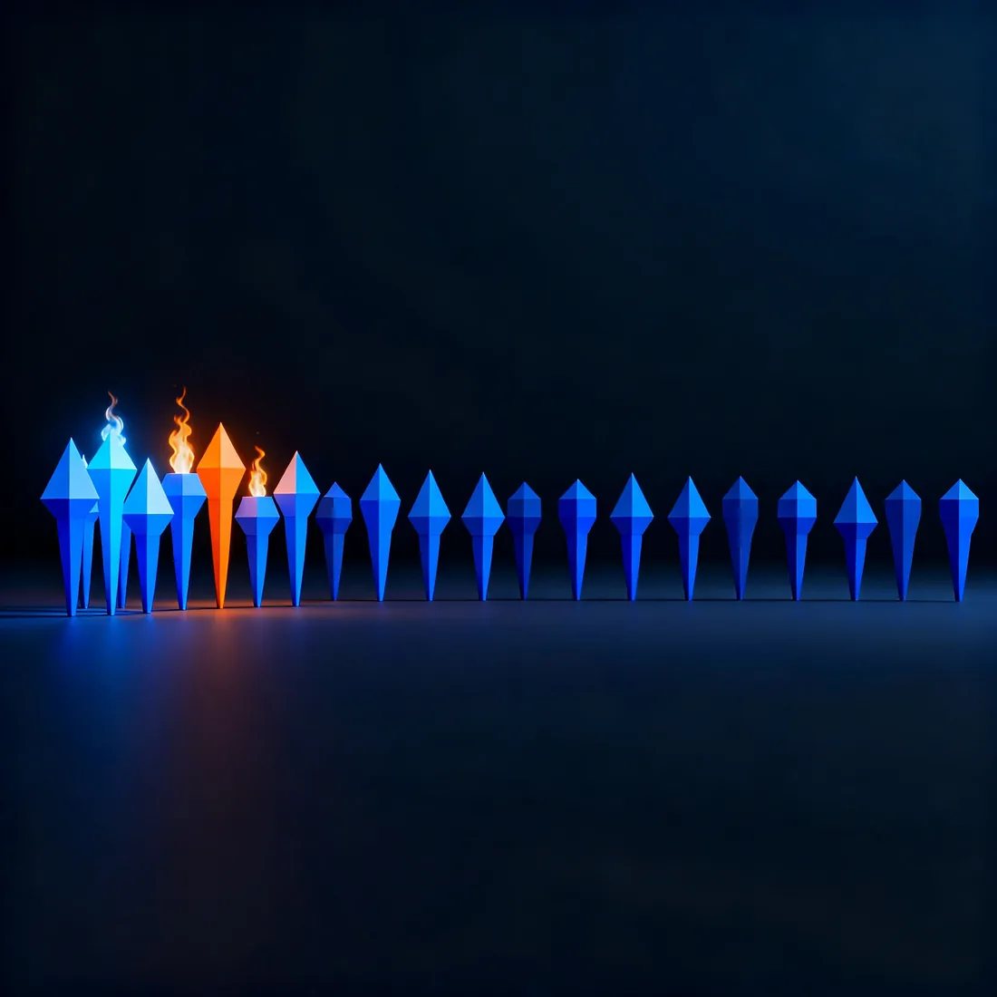 Abstract render of a response timeline with the earliest hours densely lit and decisive