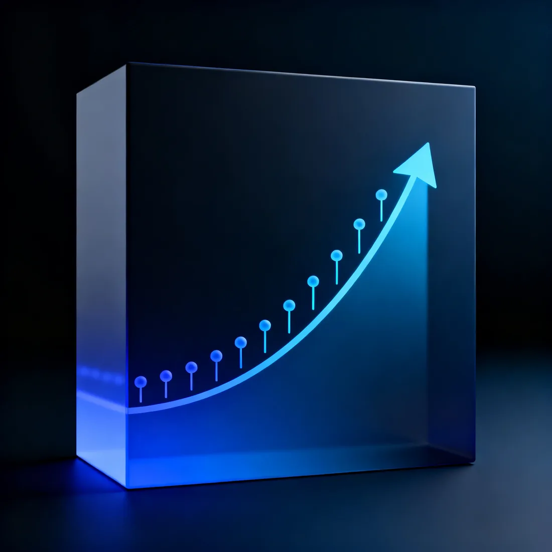 Abstract render of repeated short pulses compounding into a rising improvement curve
