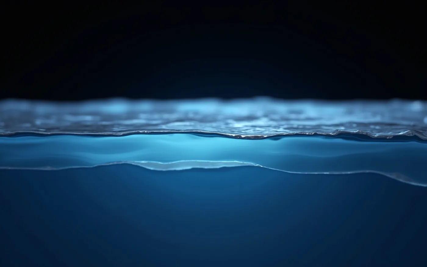 Abstract render of a few calm, broad layers of ice under one thin luminous band, a short list that has settled